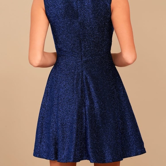 Lulus blue sparkly halter skater dress - Picture 2 of 3
